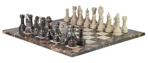 Michael Angelo & Verona Marble Rustic Series Chess Set – Handcrafted Stone Pieces with Faux Leather Storage Box – Luxury Classic Board Game Décor