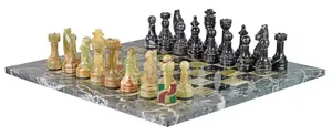 Luxury Black Zebra & Green Onyx Marble Chess Set – Handcrafted Stone Chessboard with Natural Gemstone Pieces | Elegant Home Decor & Gift Set