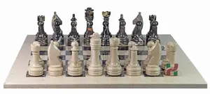 Premium Michelangelo and Verona Marble Rustic Chess Set | Handcrafted Natural Stone Chess Board | Luxury Decorative Game for Office & Home | 16-Inch