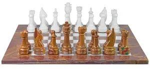 Luxurious Red Onyx & White Marble Chess Set with PU Leather Storage Box – Handmade, Elegant, and Durable