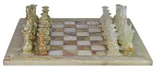 Eye Catching Green Onyx & White Onyx Chess Set – Monarch Gambit Series Chess Set with Faux Leather Storage Box – Handcrafted Stone Pieces for Elegant Home Décor & Gifts