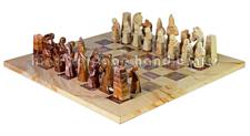 Premium Burma Teak Sandstone & Red Onyx Royal Bishop Chess Set with Faux Leather Storage Box – Luxury Handcrafted Stone Chessboard