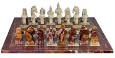Royal Bishop Series Red Onyx & Coral Marble Chess Set with Luxe Faux Leather Storage Box – Handcrafted Elegance for Collectors & Champions