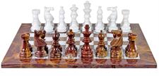Luxury Red Onyx and White Marble European Chess Set with Faux Leather Storage Box – Handcrafted Stone Chessboard & Pieces for Collectors and Gift