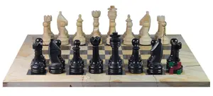 Luxury Burma Teak & Jet Black Marble Rustic Chess Set with Faux Leather Storage Box – Handmade Wooden & Stone Chessboard for Collectors and Gifting