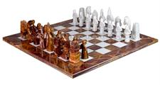 Royal Bishop Series Luxury Chess Set – Handcrafted Red Onyx & White Marble Stone Board Game – Faux Leather Storage Box