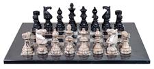 Luxury Marina Pink and Jet Black Marble European Style Chess Set with Faux Leather Storage Box – Handcrafted Stone Chess Pieces – Elegant Home Decor and Gift Set