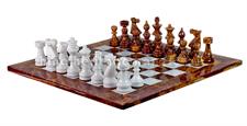 Luxury Red Onyx and White Marble European Chess Set with Faux Leather Storage Box – Handcrafted Stone Chessboard & Pieces for Collectors and Gift