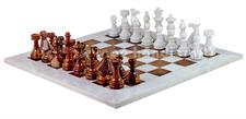 Luxury White Marble & Red Onyx European Style Chess Set with Faux Leather Storage Box – Handmade Stone Chessboard Game for Home Decor & Gifts