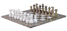 Luxury Oceanic / Fossil White Marble European Style Chess Set with Faux Leather Storage Box – Handcrafted Stone Chess Pieces & Board