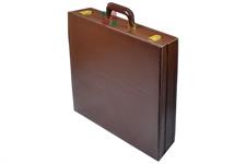Chestnut Brown PU Leather Chess Set Storage Box with Gold-Plated Locks, Hinges, and Sturdy Carry Handle