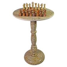 Coral & Red Onyx Natural Stone Chess Table With Classic Series Chess Pieces