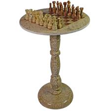 Coral & Red Onyx Natural Stone Chess Table With Classic Series Chess Pieces