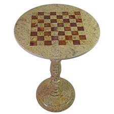 Coral & Red Onyx Natural Stone Chess Table With Classic Series Chess Pieces