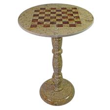 Coral & Red Onyx Natural Stone Chess Table With Classic Series Chess Pieces