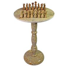 Coral & Red Onyx Natural Stone Chess Table With Classic Series Chess Pieces