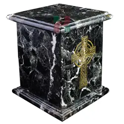 Extra Large Black Zebra Marble Tower Cremation Urn for Human Ashes | Handcrafted XL Memorial Urn with Natural Stone Veining | Elegant Monumental Funeral Urn for Adults