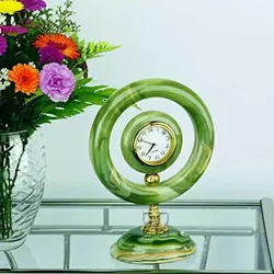 Handcrafted Green Onyx Ring Clock – Luxury Marble Stone Table Clock for Office or Living Room