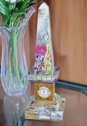 Handcrafted 12 Inch Green Onyx Obelisk Clock – Unique Natural Stone Clock for Elegant Homes