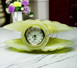 Hand-Carved Oyster Green Onyx Clock – Elegant Natural Stone Décor for Home and Office