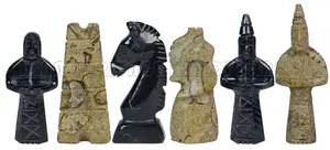 Handmade Jet Black and Coral Marble Chess Pieces Only, Royal Bishop Series Luxury Natural Stone Chess Set Replacement Pieces, Decorative Solid Stone Chessmen for Collectors