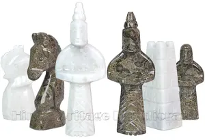 Handcrafted Oceanic and White Marble Royal Bishop Series Chess Pieces Set – Luxury Natural Stone Chessmen for Collectors and Giftsural Stone Chess Pieces