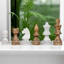 Coral & White Marble American Series Chess Pieces Set - Luxury Handcrafted Game Pieces