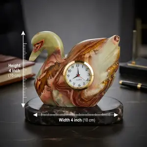 Green Onyx Swan Shape Clock – Handcrafted Natural Stone Desk & Table Clock