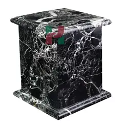 Extra Large Black Zebra Marble Tower Cremation Urn for Human Ashes | Handcrafted XL Memorial Urn with Natural Stone Veining | Elegant Monumental Funeral Urn for Adults
