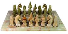 Premium Marble Chess Set – Green Onyx & Burma Teak Royal Bishop Series with Faux Leather Box