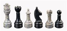 Coral & Jet Black Marble Natural Stone Chess Set With Rustic Series Chess Pieces 
