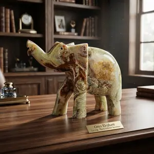 Handmade 4 Inch Green Onyx Elephant Figurine Trunk Up – Natural Genuine Stone Elephant Sculpture for Good Luck, Home Decor, and Office Desk Ornament