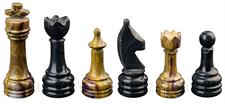 Jet Black Marble & Red Onyx Natural Stone Chess Set With Rustic Series Chess Pieces 