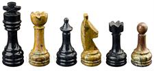 Jet Black Marble & Red Onyx Natural Stone Chess Set With Rustic Series Chess Pieces 