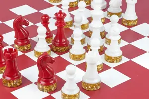 16-Inch Crimson Red Leather Chess Table – Rounded Luxury Game Table for Home Decor- hinaheritagehandicraft