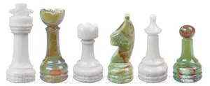 Green Onyx and White Marble Chess Pieces Set – Handmade Stone Chess Pieces – Luxury Home Decor & Strategy Game