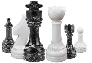 Handcrafted Black and White Marble Chess Set – Luxury Stone Chess Board with Weighted Pieces – Elegant Home Décor for Collectors