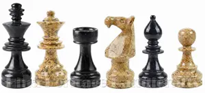Premium Natural Marble Staunton Chess Set Pieces - Jet Black and Coral Hand-Carved Board Game Accessories