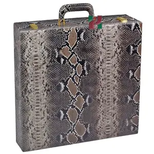 Premium Walnut Brown Snake Textured PU Leather Chess Set Storage Box - Elegant and Durable Organizer for Chess Pieces, Board, and Accessories