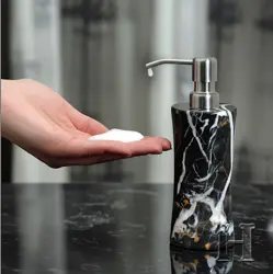 Luxury Black and Gold Marble Natural Stone Soap Dispenser for Bathroom and Kitchen – Elegant Handcrafted Liquid Soap Pump – Modern Countertop Accessory