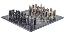 Premium Oceanic & Black Marble Chess Set – Handcrafted Stone Chessboard with Polished Marble Pieces for Home Decor & Collectors | Faux Leather Storage Box