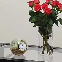 Hand-Carved Green Onyx Sphere Desk Clock - Natural Stone Ball Timepiece for Office & Home Decor
