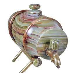 Handmade Green Onyx Marble Wine Barrel – 6.25x11 Inch Elegant Stone Wine Tank for Storing Wine