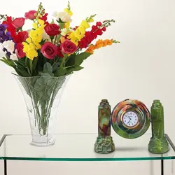 Handmade Green Onyx Twin Pillar Clock 4 Inch Dial – Premium Natural Stone Desk Clock for Modern Decor