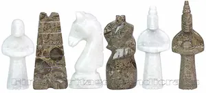 Handcrafted Oceanic and White Marble Royal Bishop Series Chess Pieces Set – Luxury Natural Stone Chessmen for Collectors and Giftsural Stone Chess Pieces