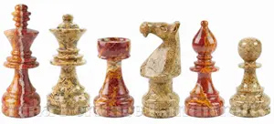 Exquisite Artisan Carved Red Onyx and Coral Marble Staunton Chessmen Set – Premium Heavyweight Stone Chess Pieces Set