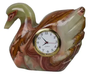 Green Onyx Swan Shape Clock – Handcrafted Natural Stone Desk & Table Clock