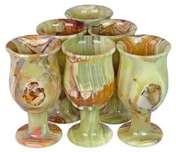 Green Onyx Blooming Shape Wine Glass – Handcrafted Natural Stone Goblet for Elegant Drinkware & Home Décor – 2.5x5 Inch