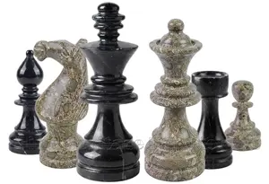 Handcrafted Oceanic & Jet Black Marble Euro Style Staunton Chess Pieces Set – Premium Luxury Stone Chessmen for Collectors