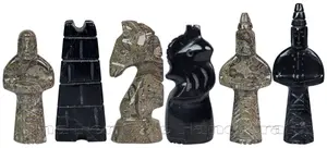 Handmade Jet Black & Oceanic Marble Royal Bishop Series Chess Pieces Set – Luxury Natural Stone Chessmen for Collectors & Gifts